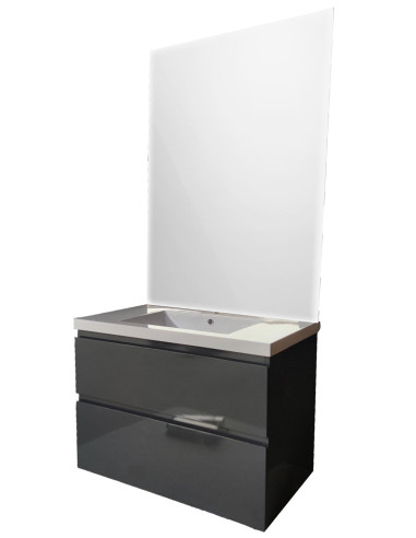 Ensemble meuble de salle de bain avec miroir sans LED A80 gris - 800 x 450 mm