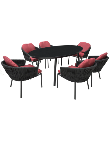 EVENSUN 23103 RED Ensemble repas table avec 6 chaises rouge - 180 x 100 x H.75 cm