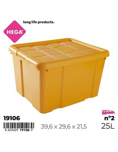 HOGAR 19106 Boîte de rangement NEW BOX nº2 jaune - 39,6 x 29,6 x 21,5 cm, 25 L