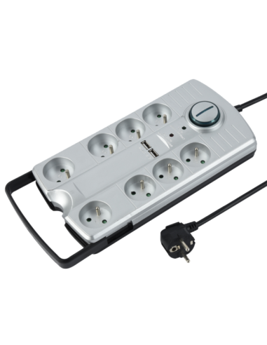 ELECTRALINE 35456 Bloc Multiprises 8 Prises avec poignée extensible + 2 USB avec interrupteur à pied gris/noir - 1,5 m