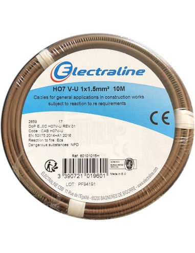 ELECTRALINE 60101015H Câble d'installation H07V-U marron - 10 m